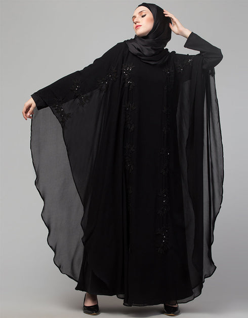 Modest Beautiful Black Color embroidery Work Abaya Variation Views