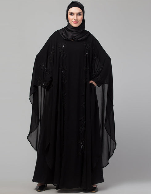 Modest Beautiful Black Color embroidery Work Abaya Front View