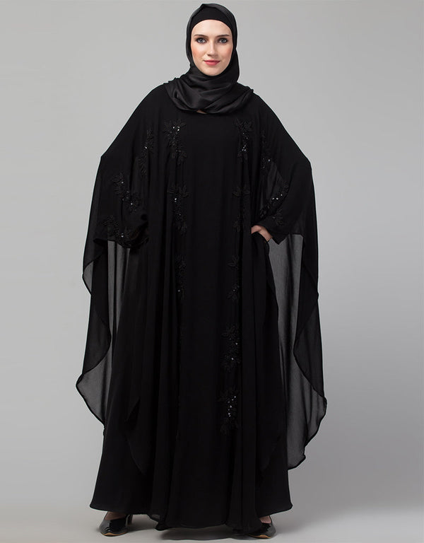 Modest Beautiful Black Color embroidery Work Abaya Front View
