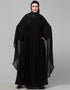 Modest Beautiful Black Color embroidery Work Abaya Front View
