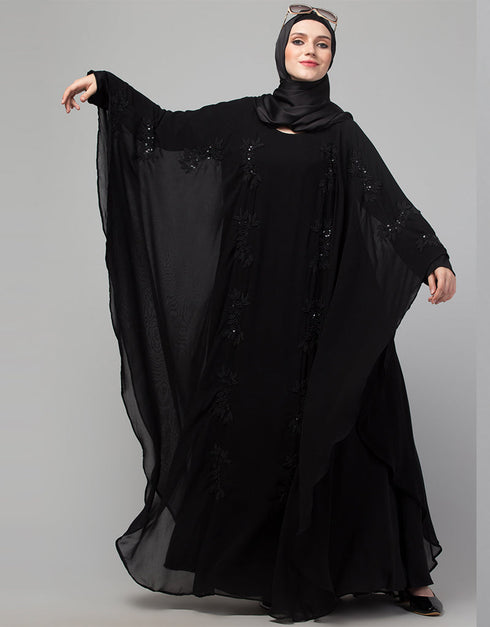 Modest Beautiful Black Color embroidery Work Abaya Back View