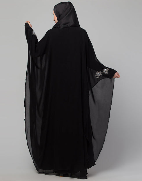 Muslim Beautiful Black Color Mirrow Work Abaya Front View