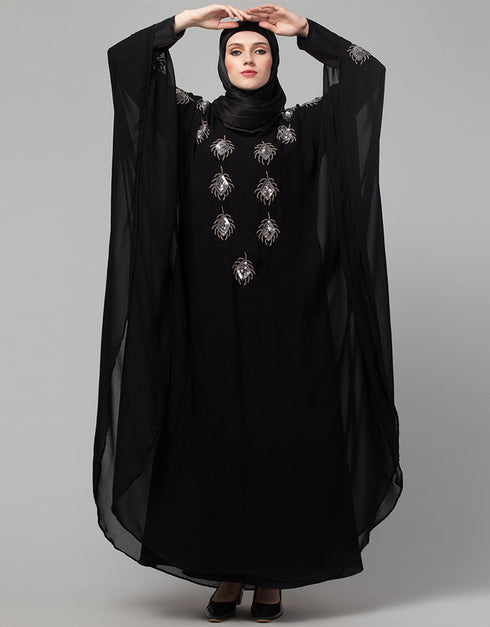Muslim Beautiful Black Color Mirrow Work Abaya Back View