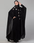 Muslim Beautiful Black Color Mirrow Work Abaya Close-up View