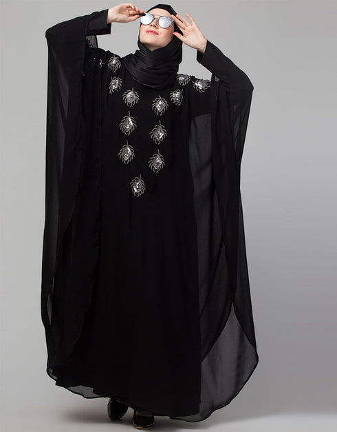 Muslim Beautiful Black Color Mirrow Work Abaya Side View