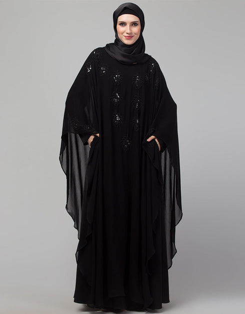 Modern Beautiful Black Color embroidery Abaya Close-up View