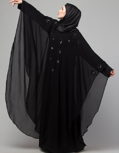 Modern Beautiful Black Color embroidery Abaya Back View