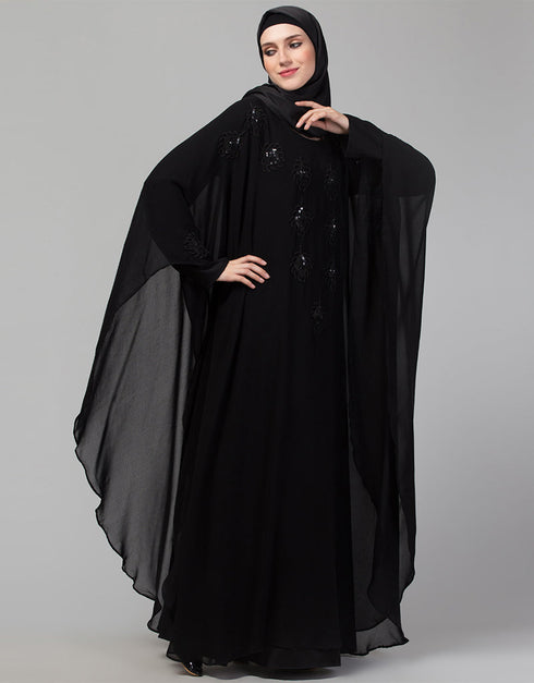 Modern Beautiful Black Color embroidery Abaya Side View