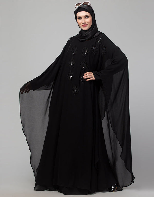 Modern Beautiful Black Color embroidery Abaya Front View