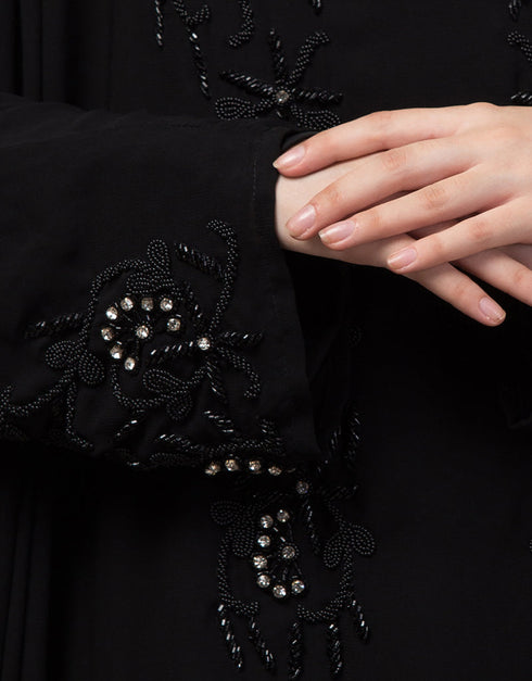 Modern Black Shine Nida Black Embroidery Abaya Back View
