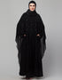 Dubai Black Shine Nida Black Embroidery Abaya Front View