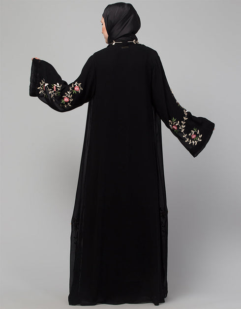 Muslim Black Shine Nida Copper Embroidery Abaya Additional Angles