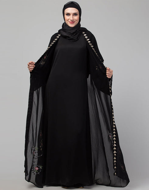 Muslim Black Shine Nida Copper Embroidery Abaya Lifestyle Images