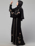 Muslim Black Shine Nida Copper Embroidery Abaya Back View
