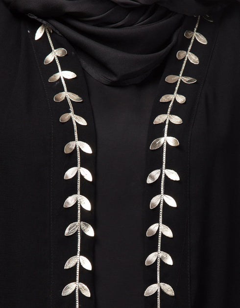 Muslim Black Shine Nida Copper Embroidery Abaya Side View