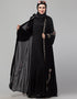 Muslim Black Shine Nida Copper Embroidery Abaya Front View