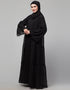 Modest Black Shine Nida Front Open Abaya Side View