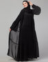 Modest Black Shine Nida Front Open Abaya Close-up View