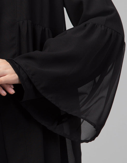 Modest Black Shine Nida Front Open Abaya Lifestyle Images