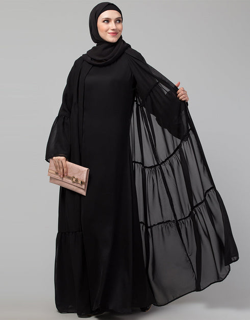 Modest Black Shine Nida Front Open Abaya Additional Angles