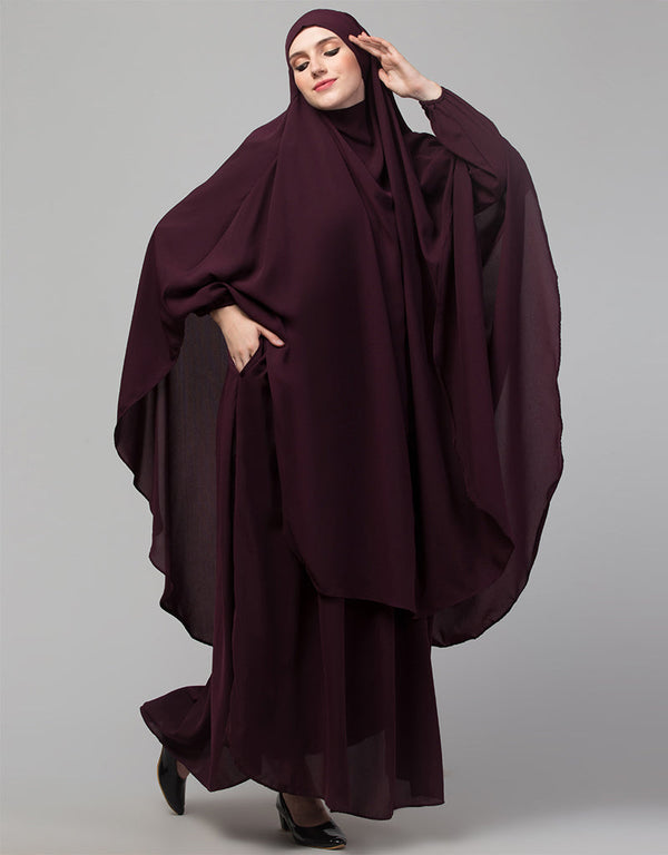 Trendy 3 pcs set of Abaya Khimer and Nose piece Front View