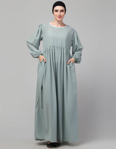 Modern 3 pcs set of Abaya Khimer and Nose piece In Green Lifestyle Images