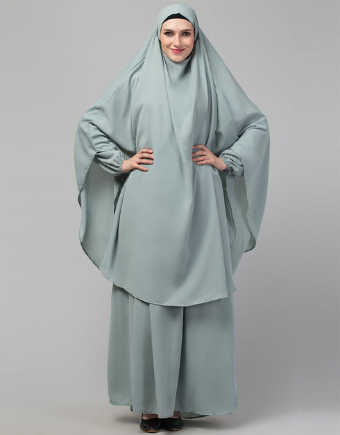 Modern 3 pcs set of Abaya Khimer and Nose piece In Green Additional Angles