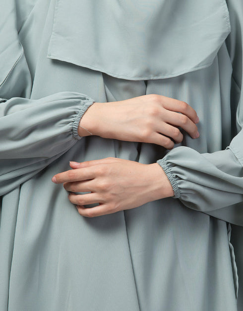 Modern 3 pcs set of Abaya Khimer and Nose piece In Green Back View