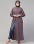 Arabic Abaya with a simple front-open design and cuffs for a stylish In Color Plum