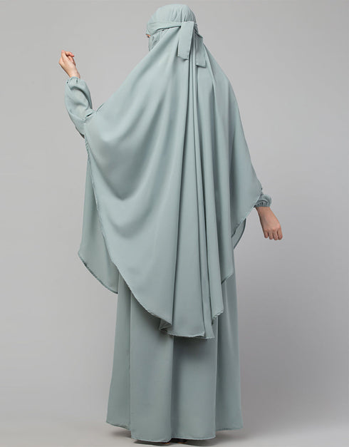 Modern 3 pcs set of Abaya Khimer and Nose piece In Green Side View