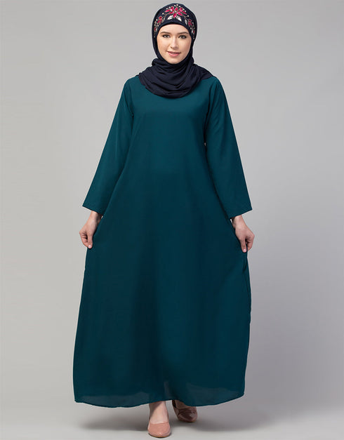 Muslimah Flared casual abaya for everyday wear In the Shade of Teal