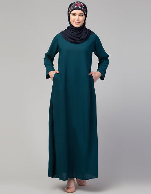 Muslimah Flared casual abaya for everyday wear In the Shade of Teal