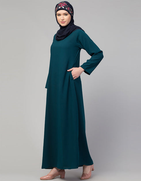 Muslimah Flared casual abaya for everyday wear In the Shade of Teal