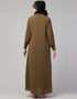 Islamic Front-open abaya with cuffs for everyday wear In Color Gold brown