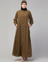 Islamic Front-open abaya with cuffs for everyday wear In Color Gold brown