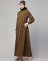 Islamic Front-open abaya with cuffs for everyday wear In Color Gold brown