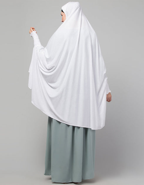White Viscose Knits Head Covers Hijab Back View