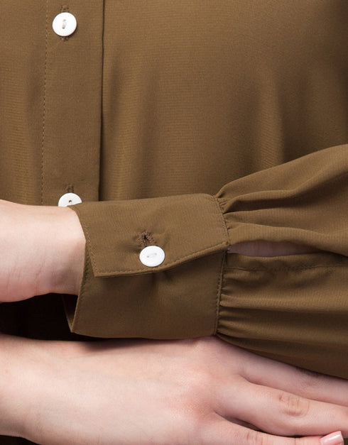 Islamic Front-open abaya with cuffs for everyday wear In Color Gold brown