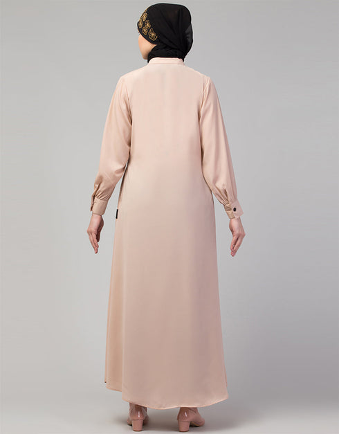 Women Front open & cuff Daily wear casual Abaya In the Shade of skin