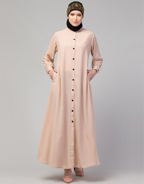 Women Front open & cuff Daily wear casual Abaya In the Shade of skin