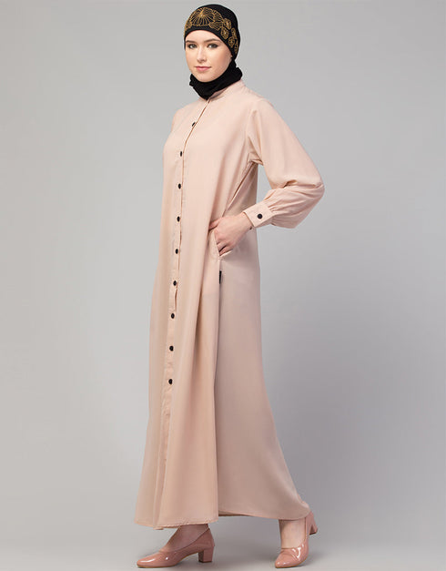 Women Front open & cuff Daily wear casual Abaya In the Shade of skin