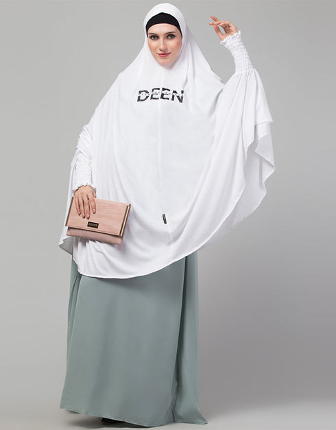 White Viscose Knits Head Covers Hijab Close-up View