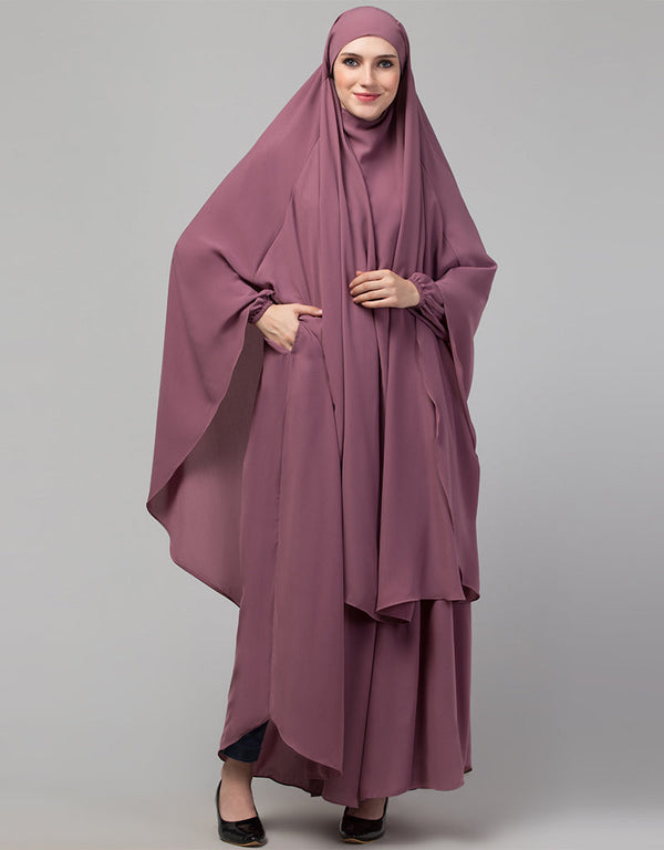 Modest 3 pcs set of Abaya in Khimer and Nose piece Front View