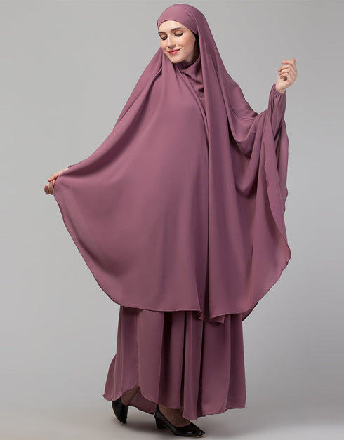 Modest 3 pcs set of Abaya in Khimer and Nose piece Back View