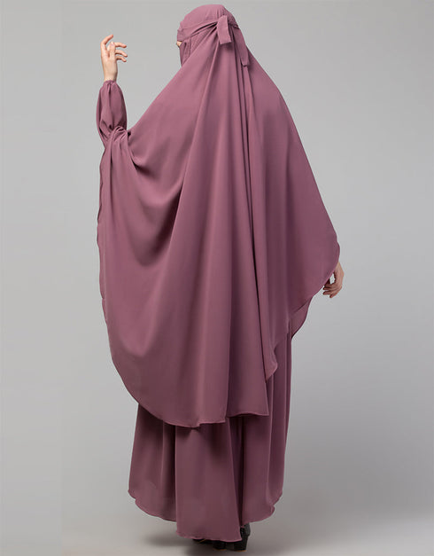 Modest 3 pcs set of Abaya in Khimer and Nose piece Side View