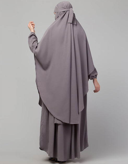Islamic 3 pcs set of Abaya Khimer and Nose piece In Dusty Purple Front View