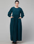 Women 3 pcs set of Abaya Colored In Teal Khimer and Nose piece Close-up View