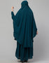 Women 3 pcs set of Abaya Colored In Teal Khimer and Nose piece Back View