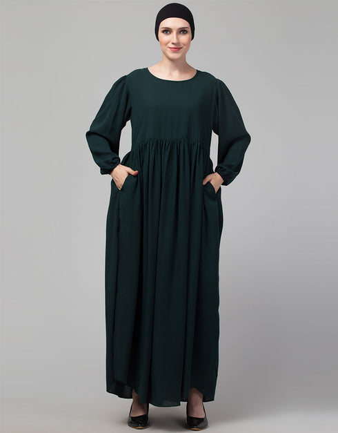 Muslimah 3 pcs set of Abaya Khimer and Nose piece In White Color Close-up View