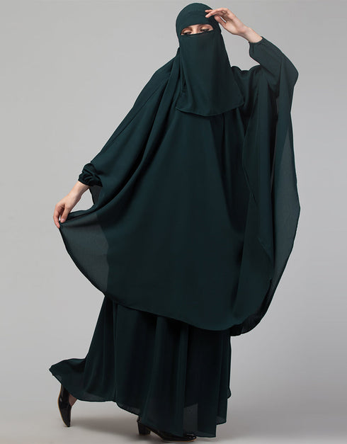 Muslimah 3 pcs set of Abaya Khimer and Nose piece In White Color Additional Angles